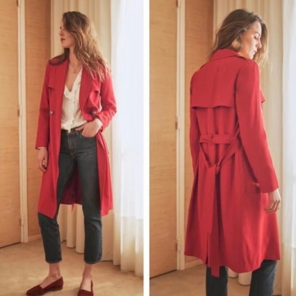 Sezane red trench coat in size 40 us size 8